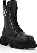 PHILIPP PLEIN Embossed Leather Boots Mid Flat Women