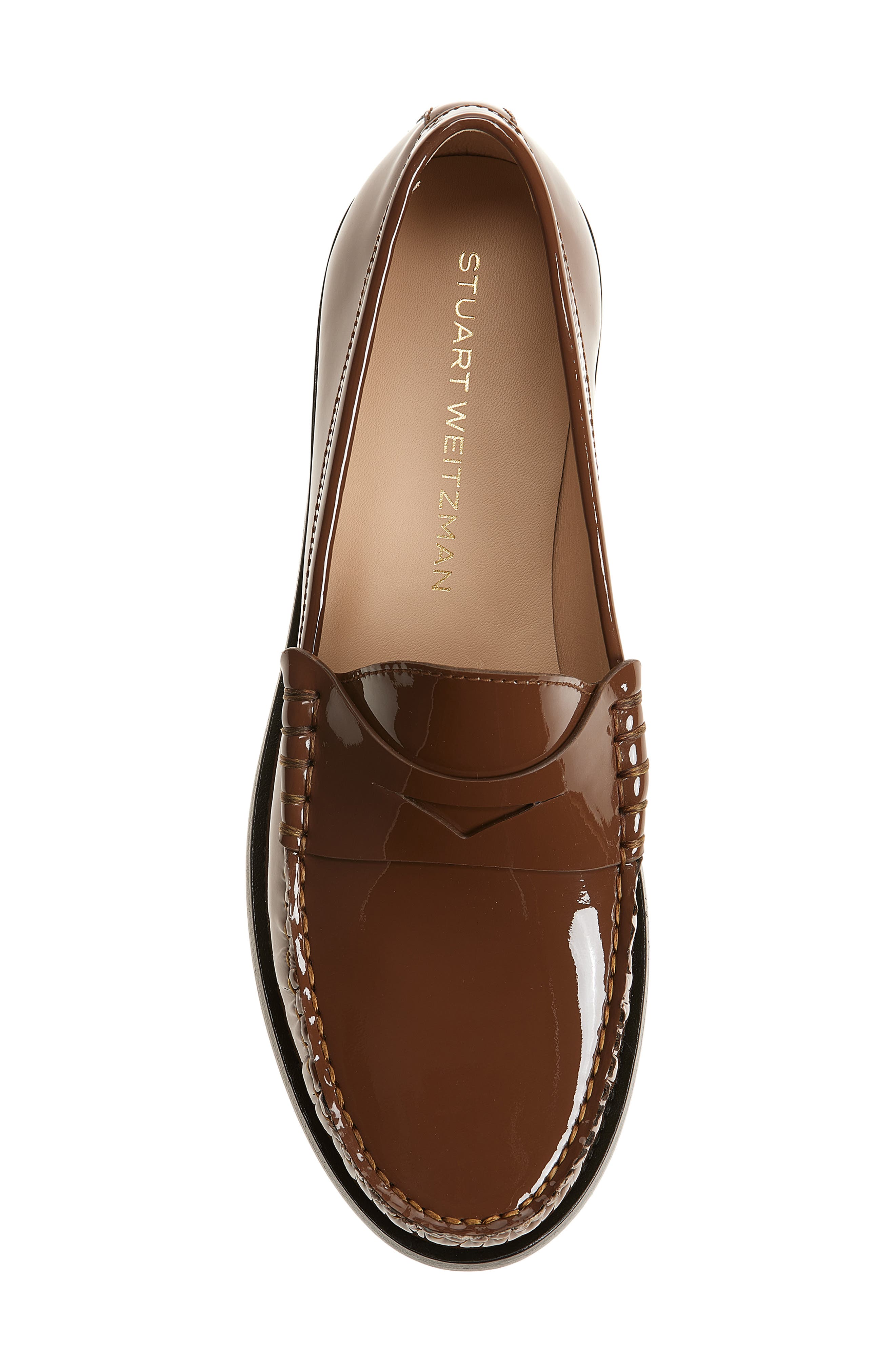 Stuart Weitzman Lottie Penny Loafer, Alternate, color, Walnut Patent
