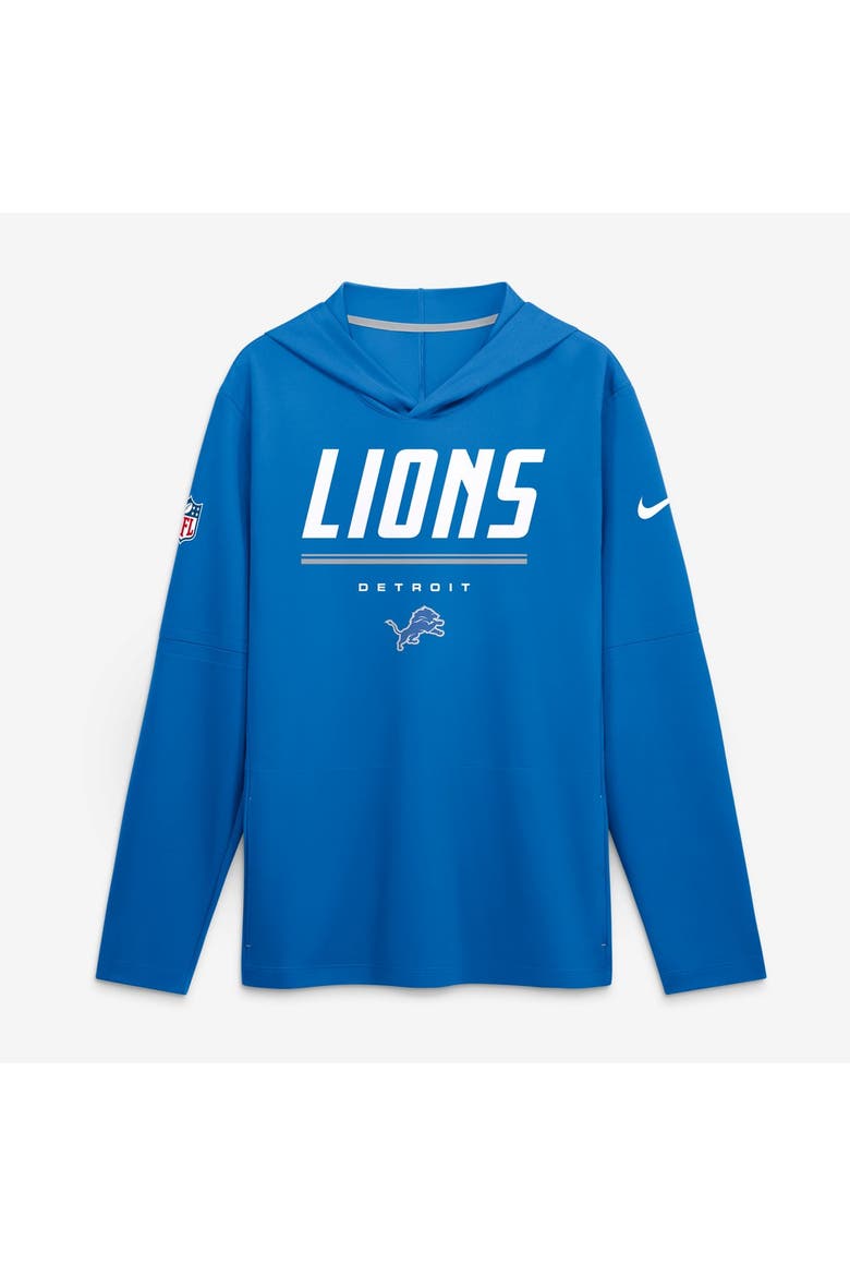 Men's Nike Blue Detroit Lions Sideline Game On Lightweight Long Sleeve Hooded Dri-FIT Top, Main, color, Blue
