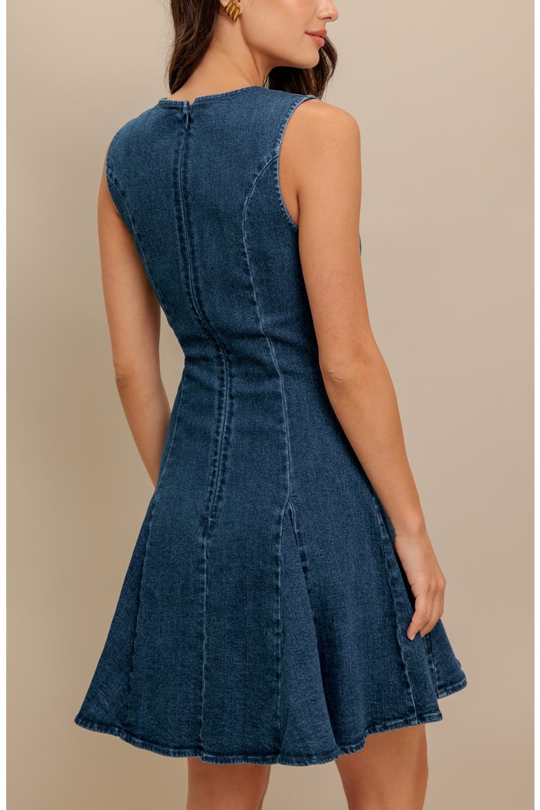 Tie Neck Denim Minidress, Alternate, color, MEDIUM INDIGO