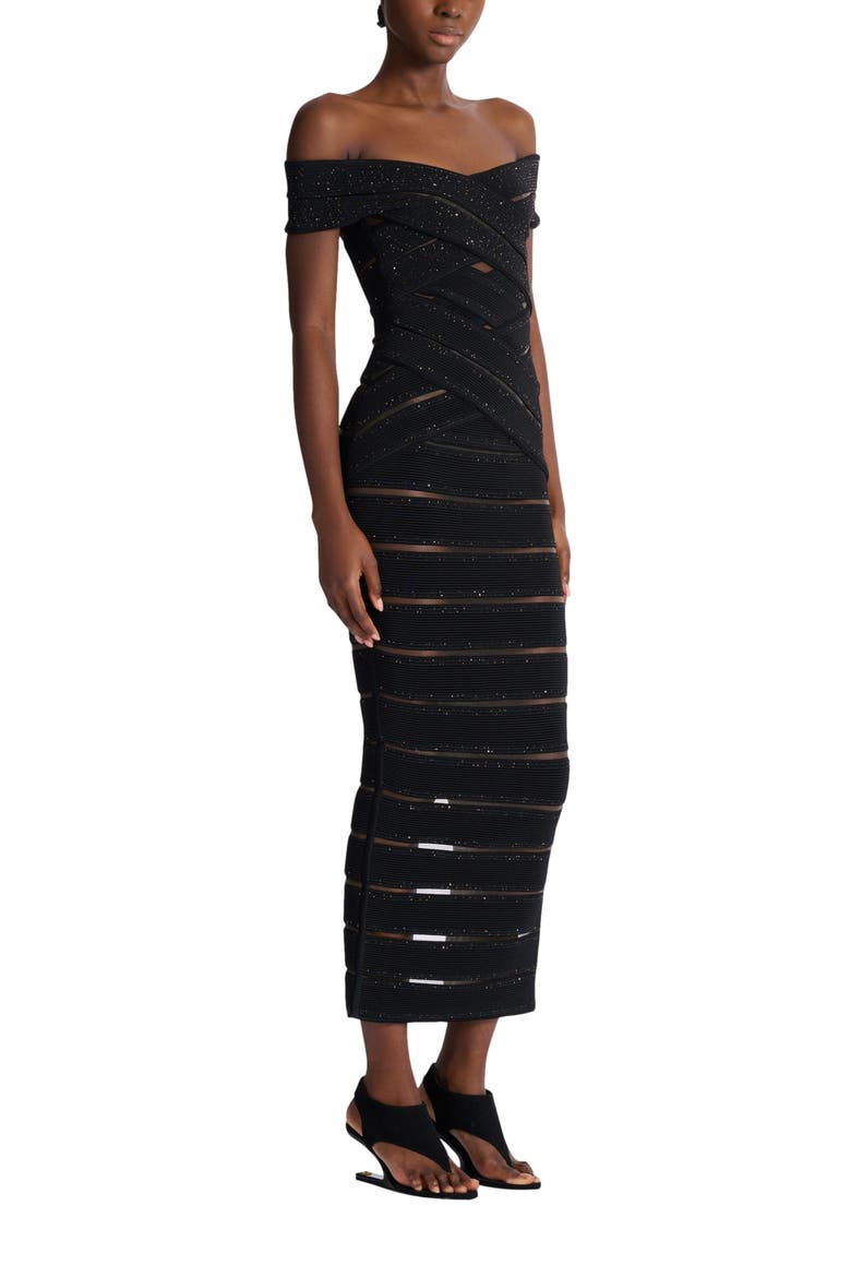 Mesh knit bodycon dress, Main, color, black