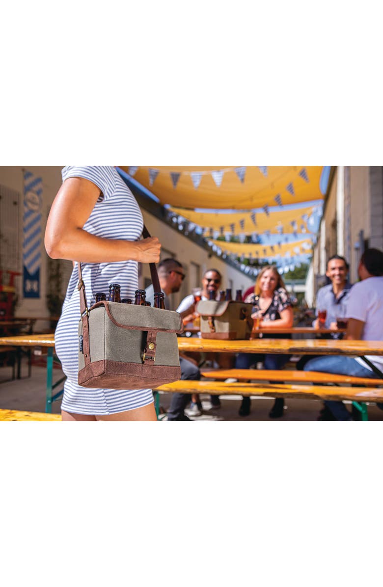 Picnic Time Beer Caddy Cooler Tote with Opener, Alternate, color, Khaki