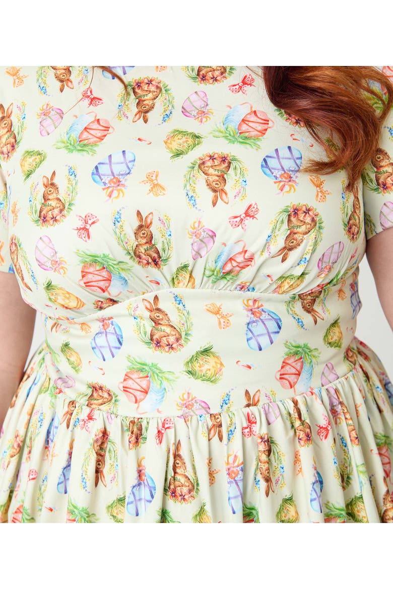 Plus Size Smocked Back Swing Dress, Alternate, color, Green W/Bunny Print