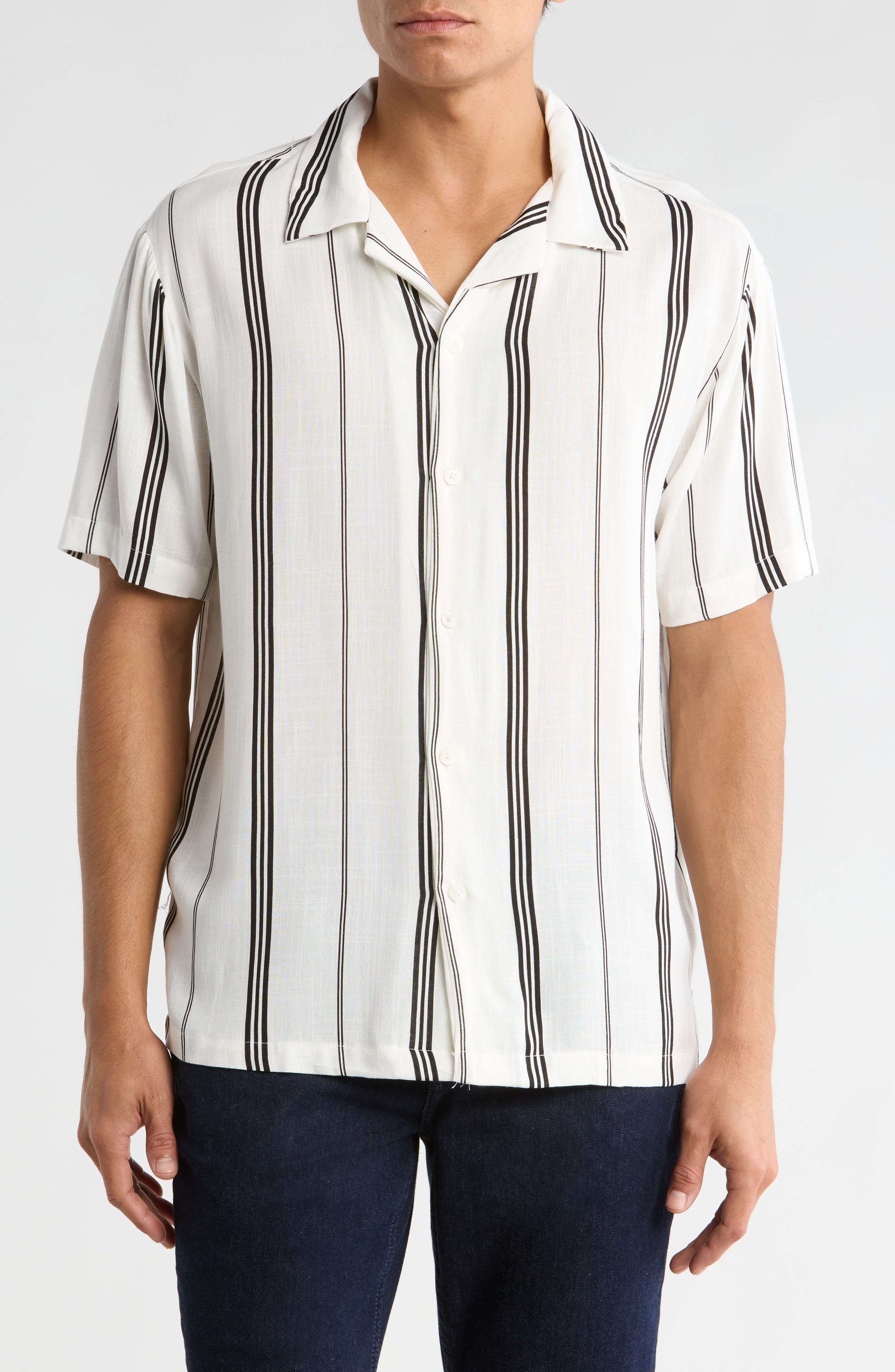 Relaxed Fit Stripe Camp Shirt