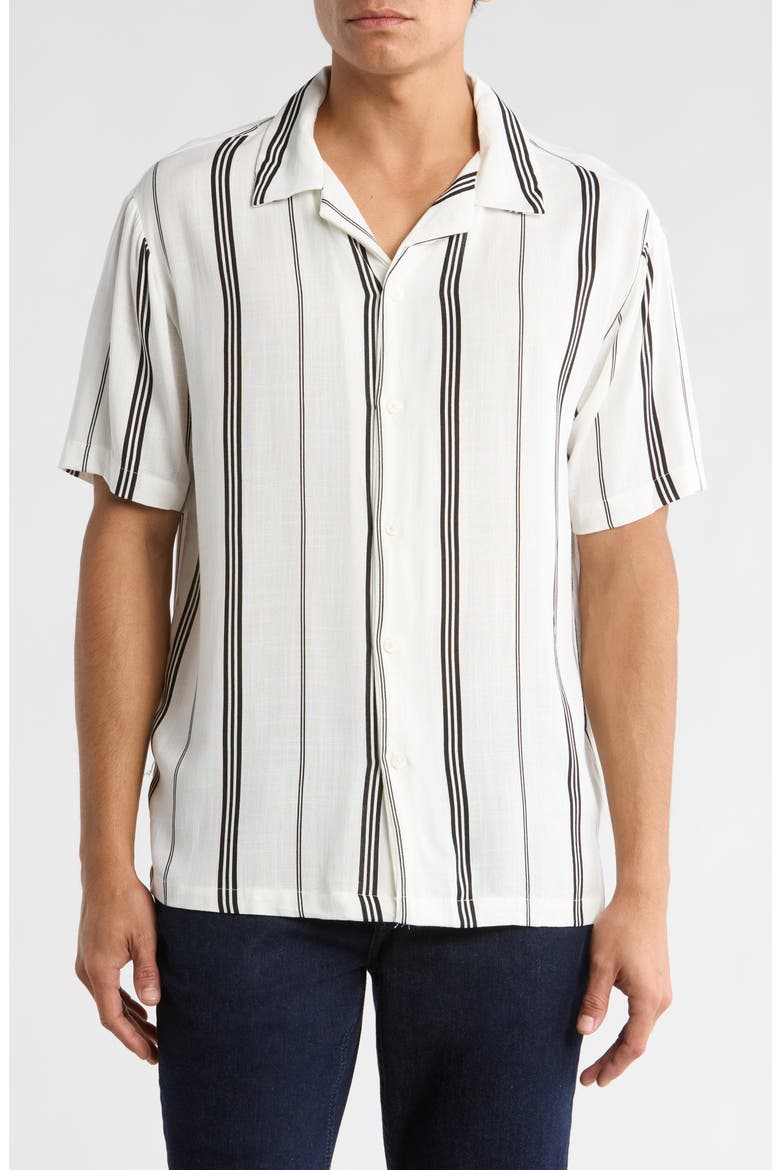 Relaxed Fit Stripe Camp Shirt, Main, color, WHITE