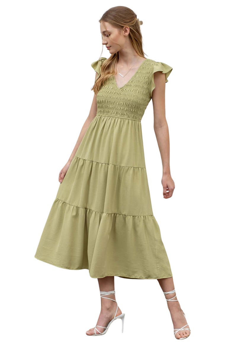 Flutter Sleeve Midi Dress, Alternate, color, KIWI