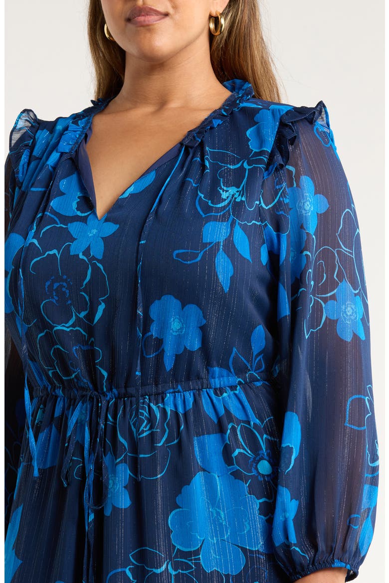 Bluford Metallic Floral Print Long Sleeve Dress, Alternate, color, NAVY-BLUE