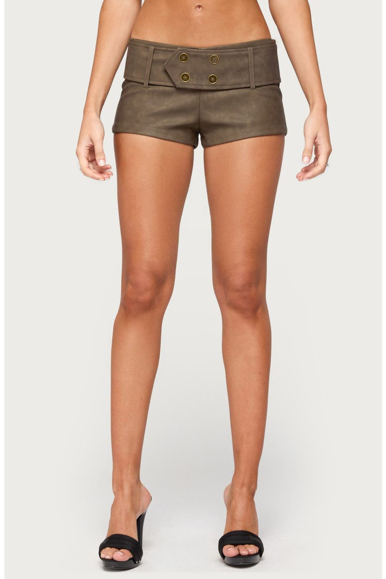 Darsy Faux Leather Micro Shorts, Main, color, BROWN