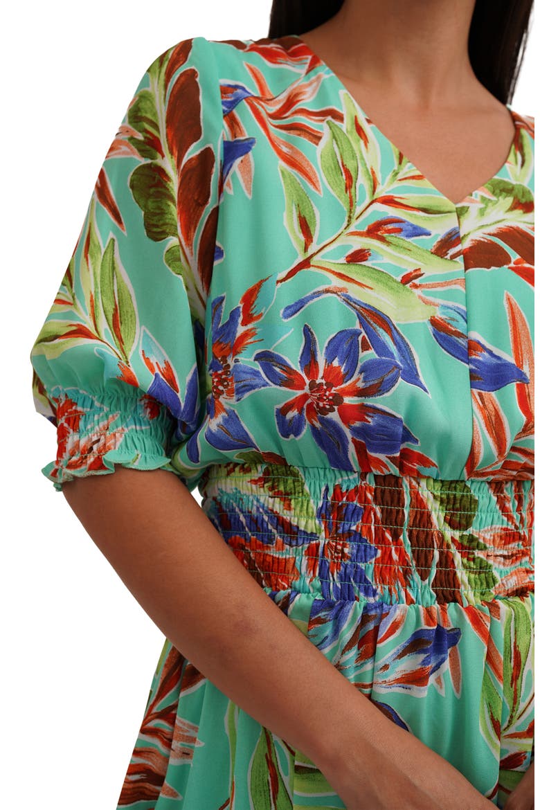 Elbow Length Sleeve Fit and Flare Dress, Alternate, color, TROPICAL DAY DREAM