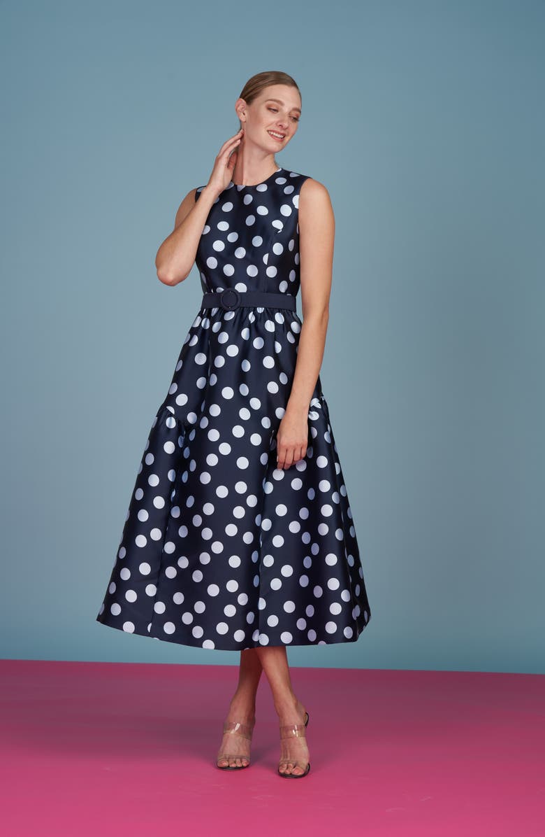 Kay Unger Tinslee Polka Dot Fit & Flare Midi Dress, Alternate, color, 