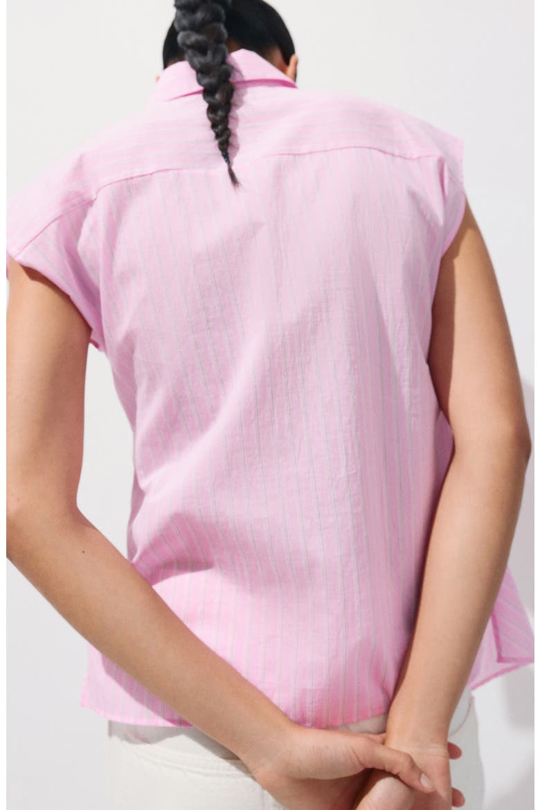 Knotted Stripe Cap Sleeve Button-Up Shirt, Alternate, color, PINK