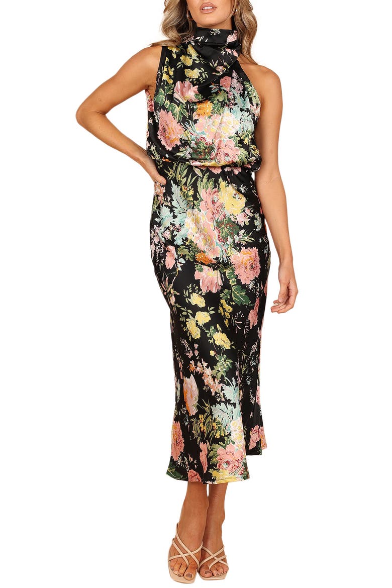 bellerose satin floral cutout midi dress ASTR Bellerose Dress