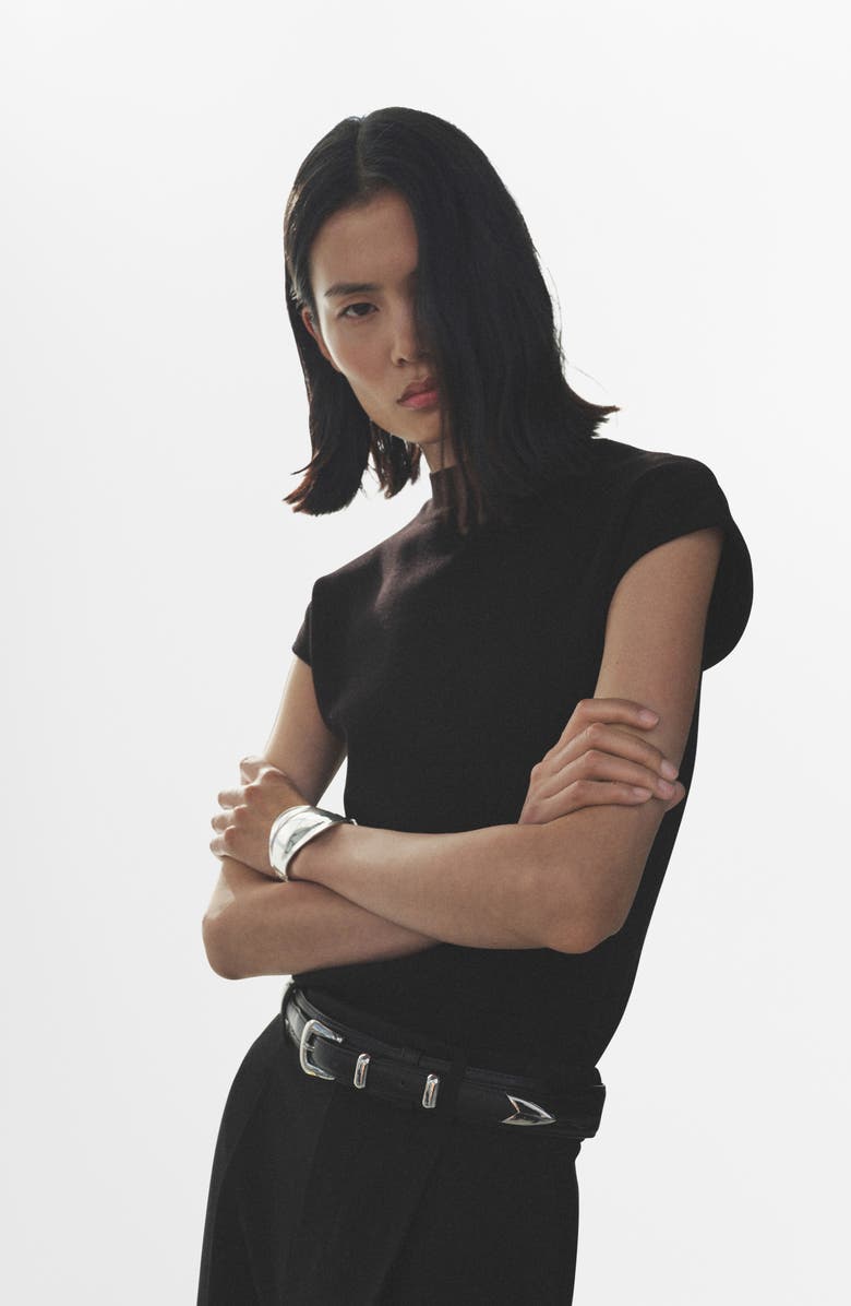 MANGO Perkins Mock Neck Short Sleeve Sweater, Alternate, color, 