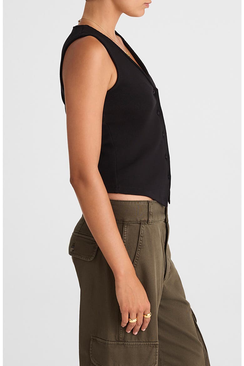 Rib V-Neck Vest, Alternate, color, JET BLACK