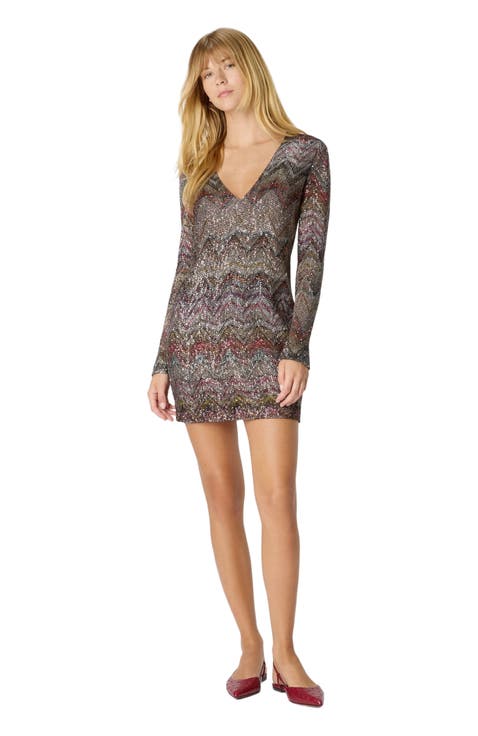 Mini Dress With V-neck And Zigzag Pattern