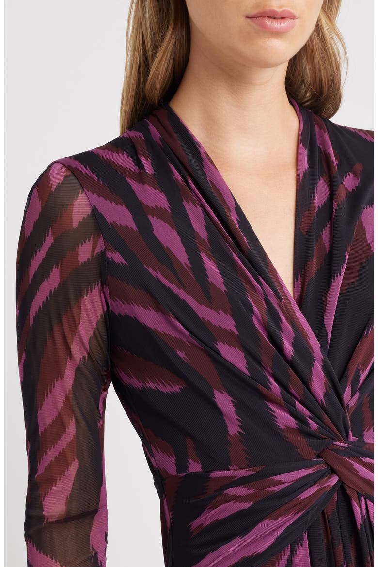 Abstract Print Twist Front Long Sleeve Mesh Maxi Dress, Alternate, color, ANIMAL STRIPES L230V01