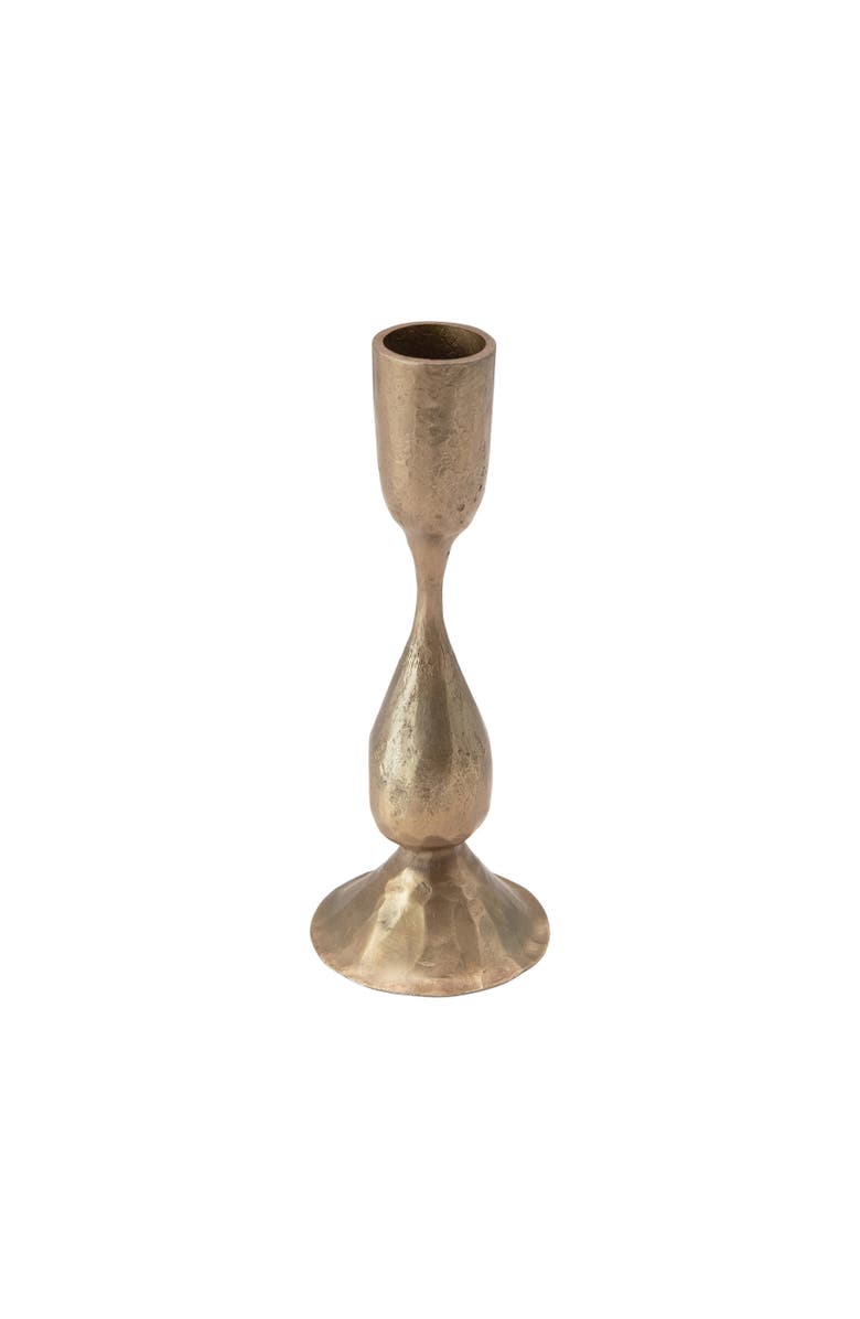 Storied Home Round Hand-Forged Metal Taper Holder, Antique Brass Finish, Main, color, Brass