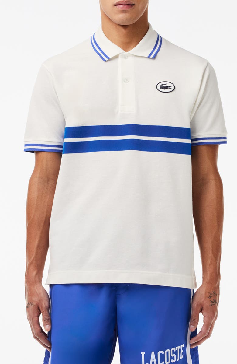 Lacoste Classic Fit Stripe Piqué Knit Polo, Main, color, Farine/ Ladigue