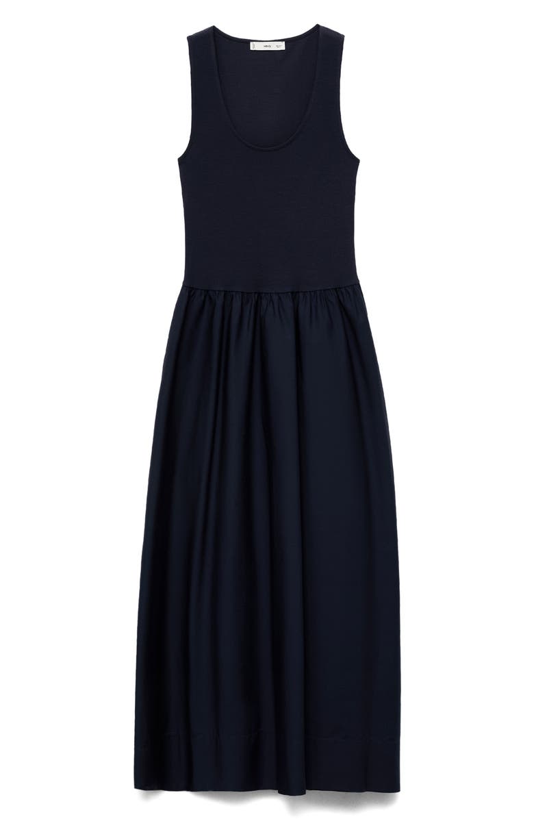 MANGO Valvi Mixed Media Maxi Dress, Alternate, color, Navy
