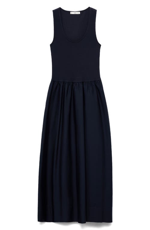 Shop Mango Valvi Mixed Media Maxi Dress In Navy
