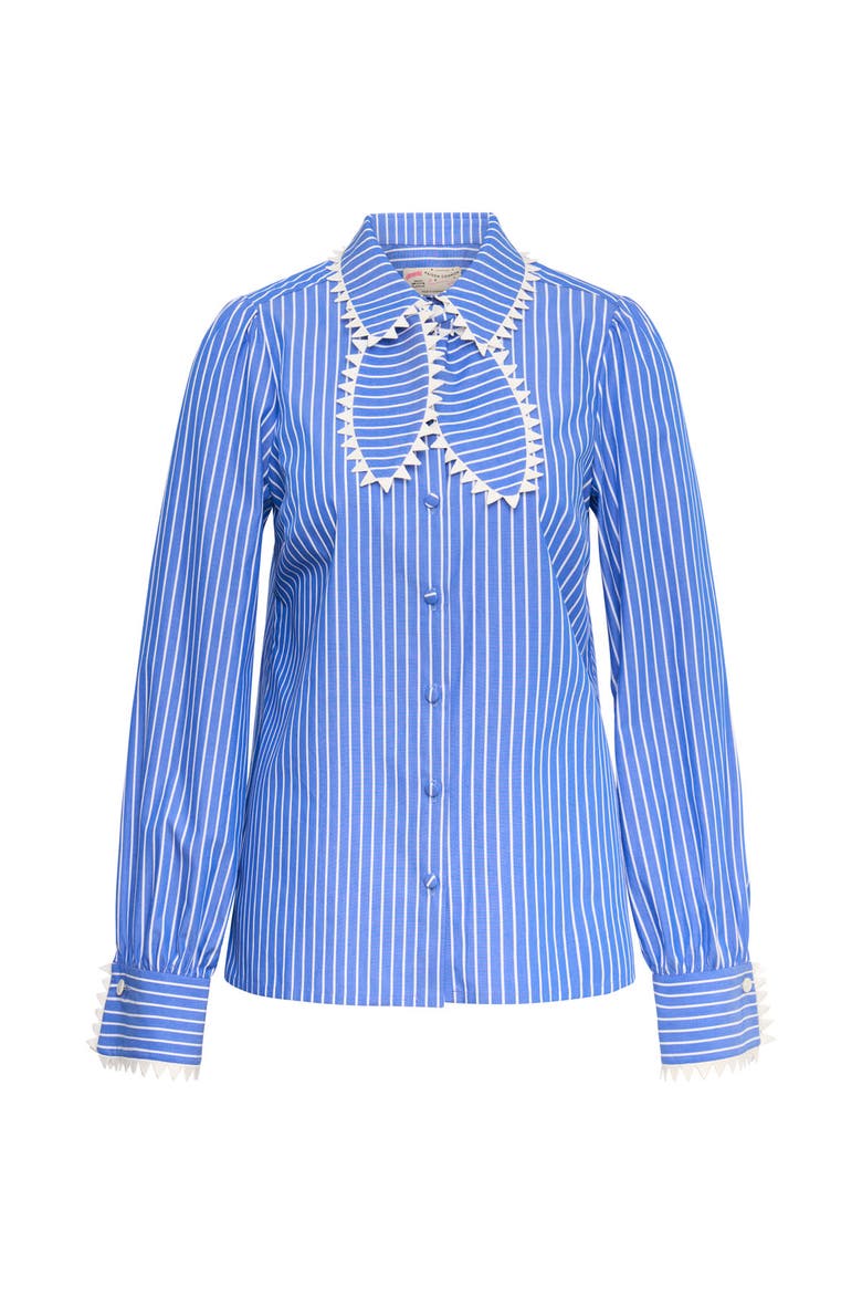Striped Cotton Blouse With Macrame Trim, Alternate, color, Blue / White
