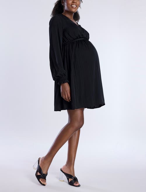 Motherhood Maternity Woven Wrap Long Sleeve Mini Dress In Black