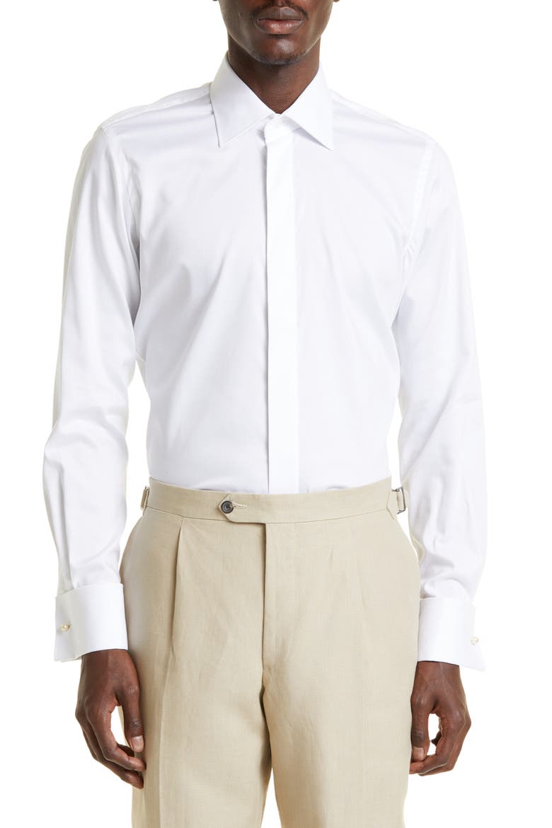 Cotton & Lyocell Dress Shirt, Main, color, WHITE