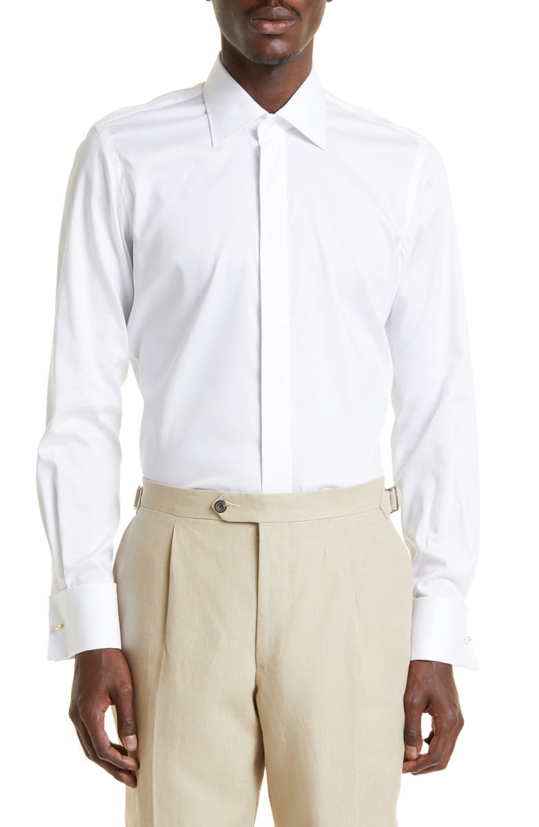 Thom Sweeney Cotton & Lyocell Dress Shirt, Main, color, White