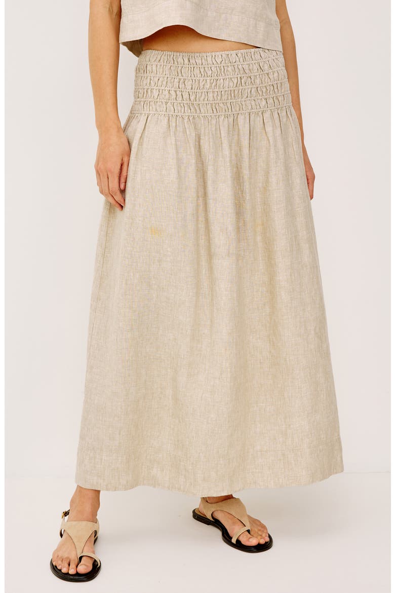 Alessa Smock Waist Linen Maxi Skirt, Alternate, color, HEATHERED FLAX