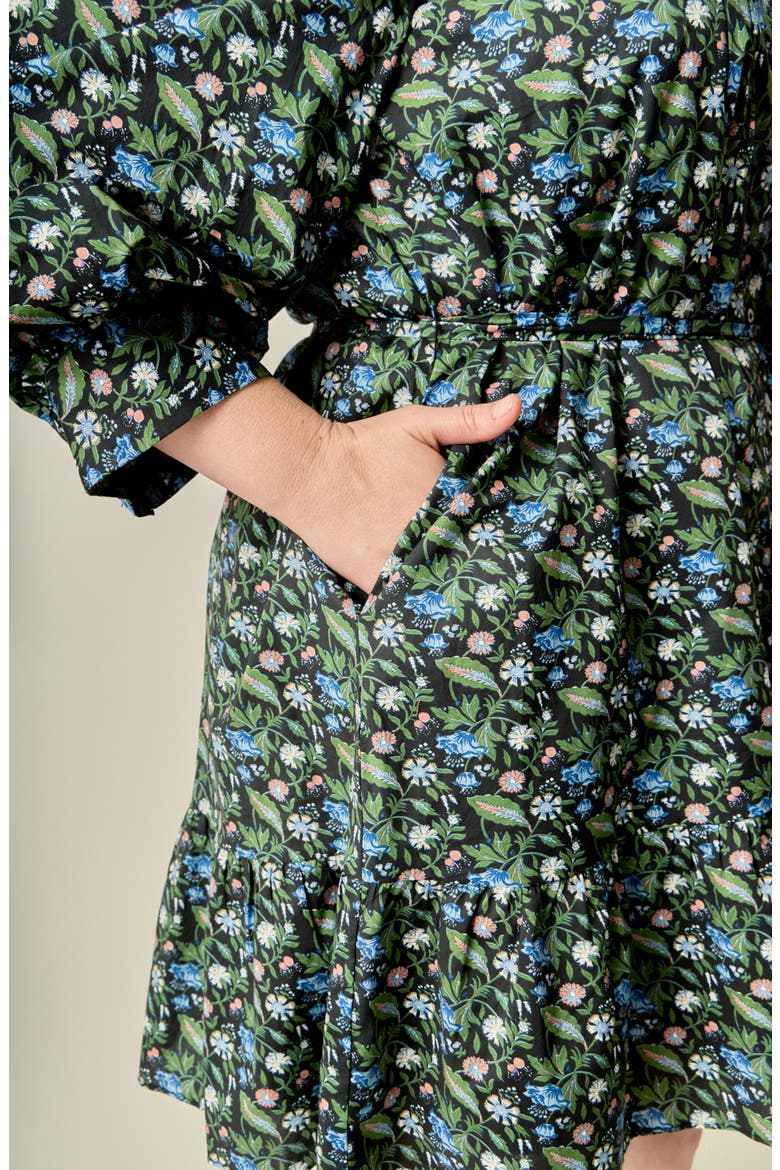 Floral Print Pintuck Smock Minidress, Alternate, color, BLACK MULTI