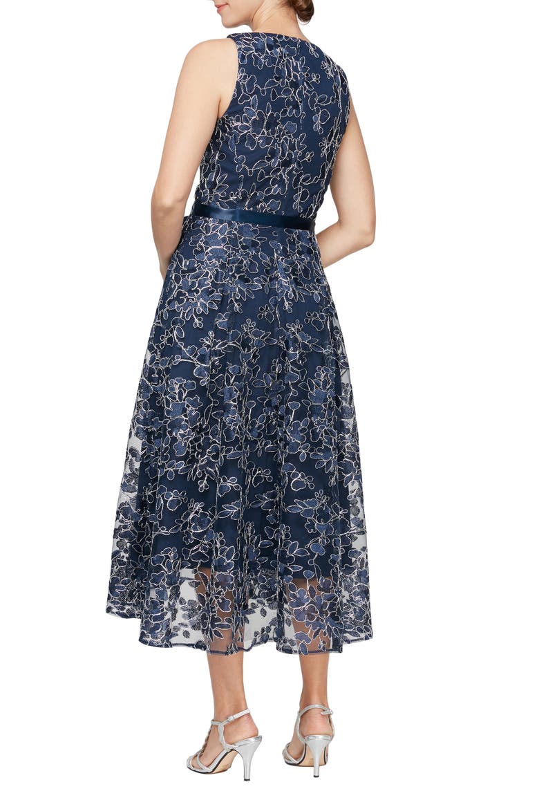 Embroidered Sleeveless Cocktail Dress, Alternate, color, NAVY