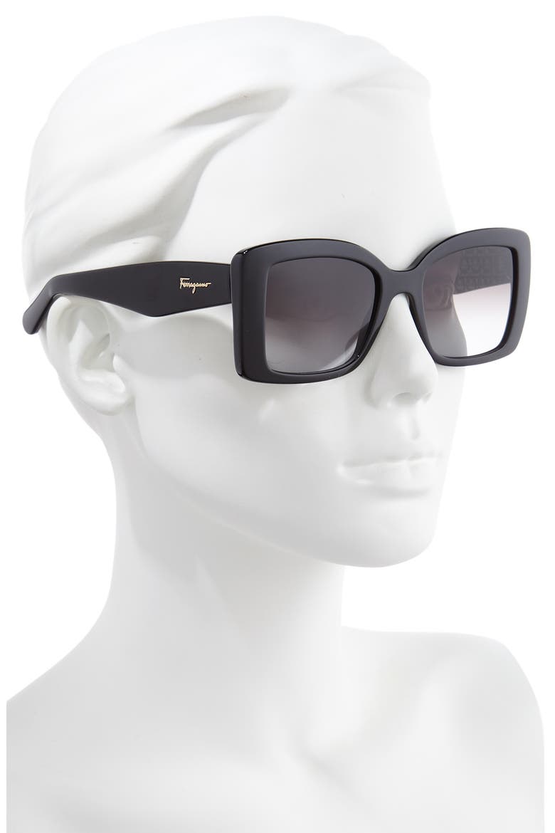 Salvatore Ferragamo Classic 54mm Gradient Rectangular Sunglasses, Alternate, color, BLACK/ GREY GRADIENT