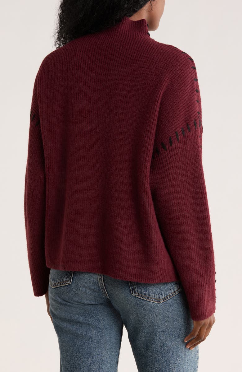 Elodie Contrast Stitch Mock Neck Sweater, Alternate, color, Burgundy