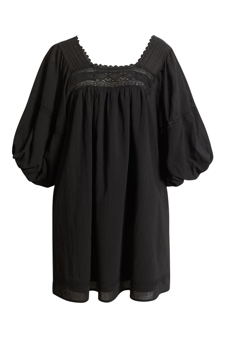 Lorelei Puff Sleeve Cotton Shift Dress, Alternate, color, NOIR
