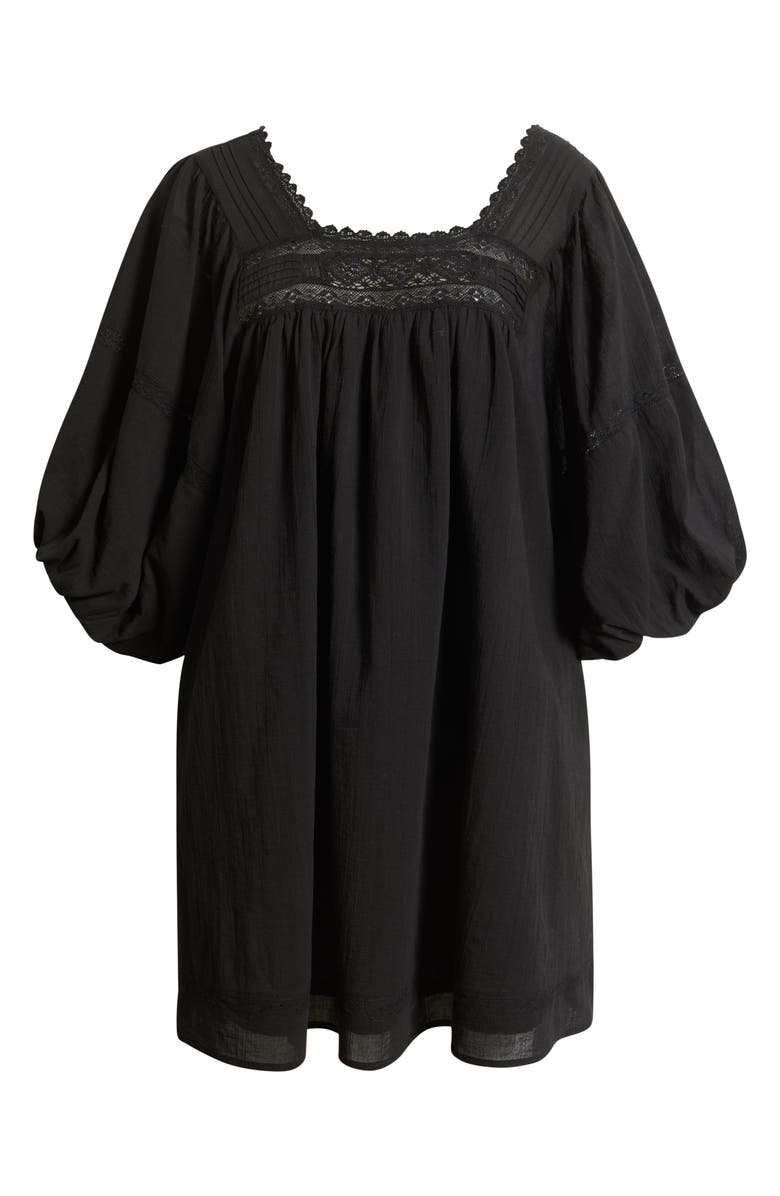 FRNCH Lorelei Puff Sleeve Cotton Shift Dress, Alternate, color, Noir