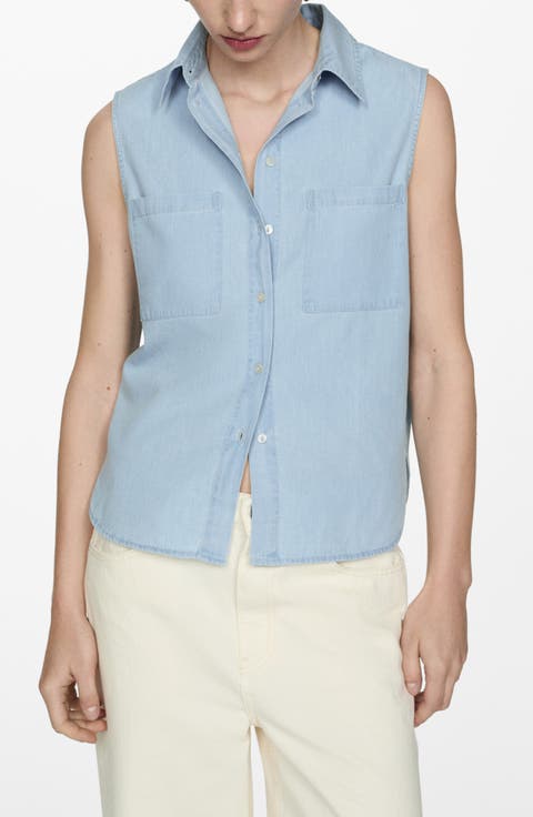 Sleeveless Chambray Button-Up Shirt