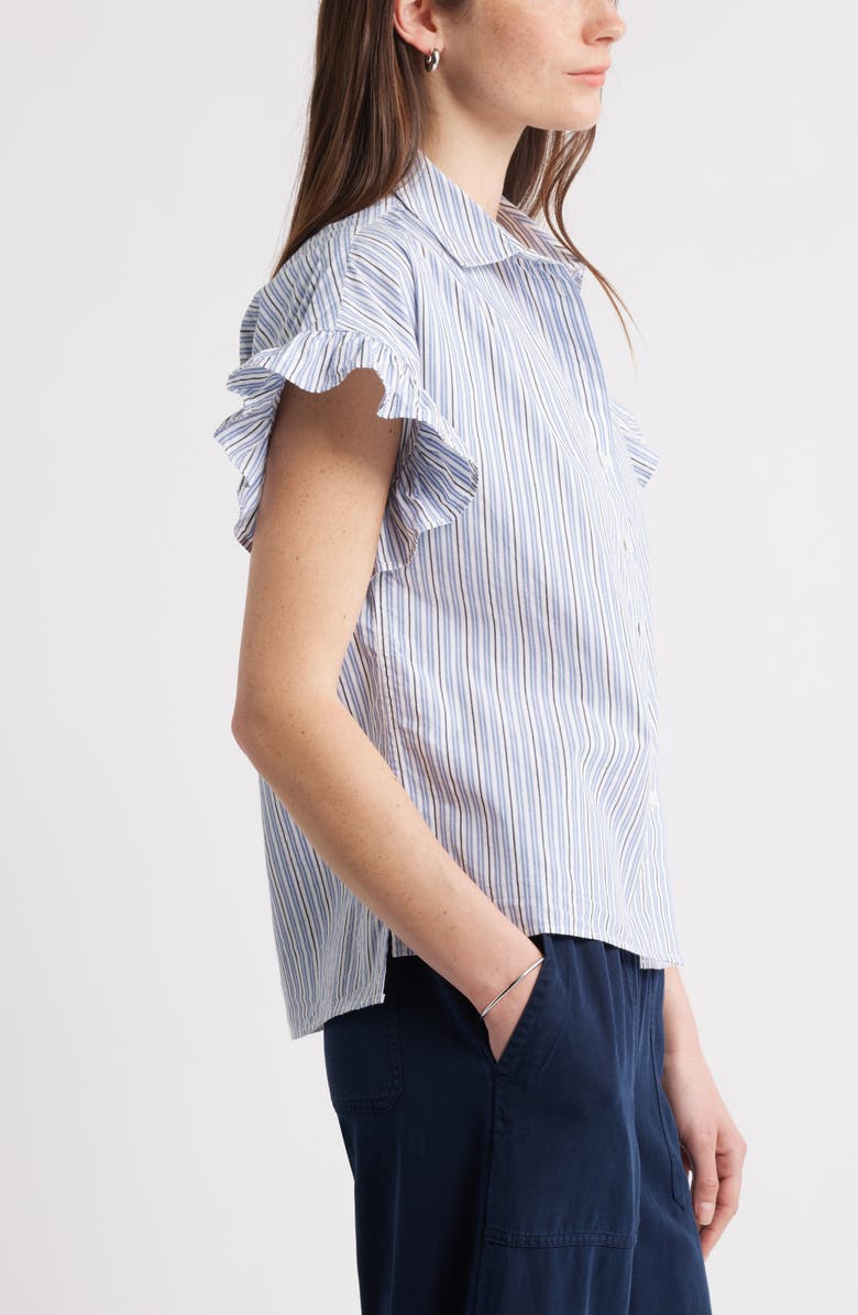 Caslon<sup>®</sup> Stripe Ruffle Sleeve Shirt, Alternate, color, White- Navy Cill Stripe