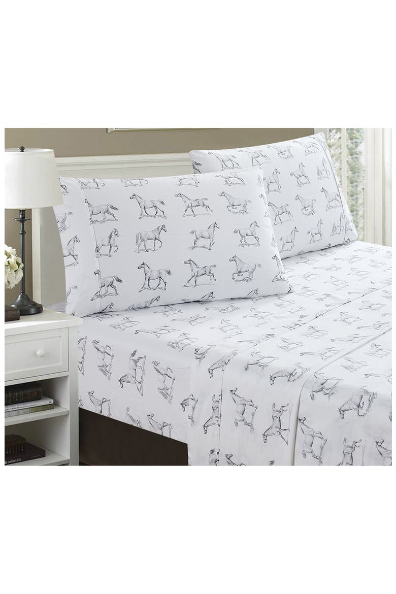 Horse Print 400 Thread Count Cotton Sheet Set, Main, color, GREY