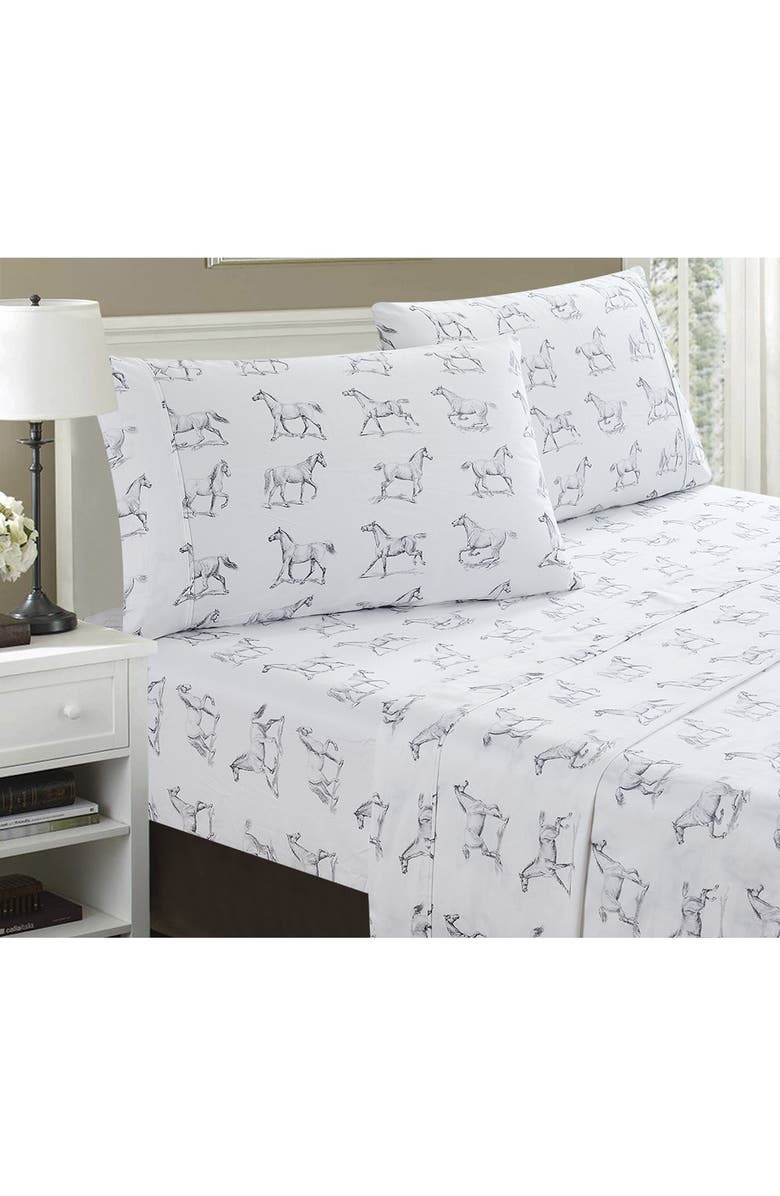 MELANGE HOME Horse Print 400 Thread Count Cotton Sheet Set, Main, color, Grey