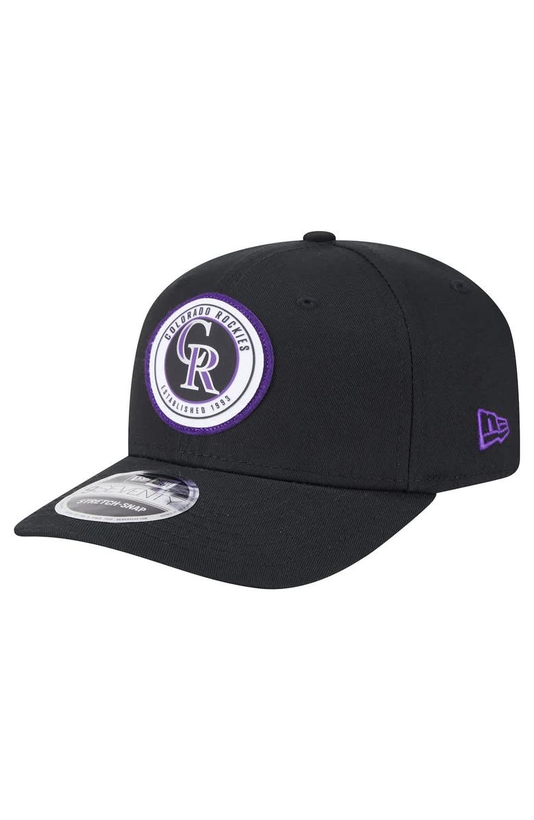 New Era Men's New Era Black Colorado Rockies Circle Patch 9SEVENTY Stretch-Snap Hat, Main, color, Black