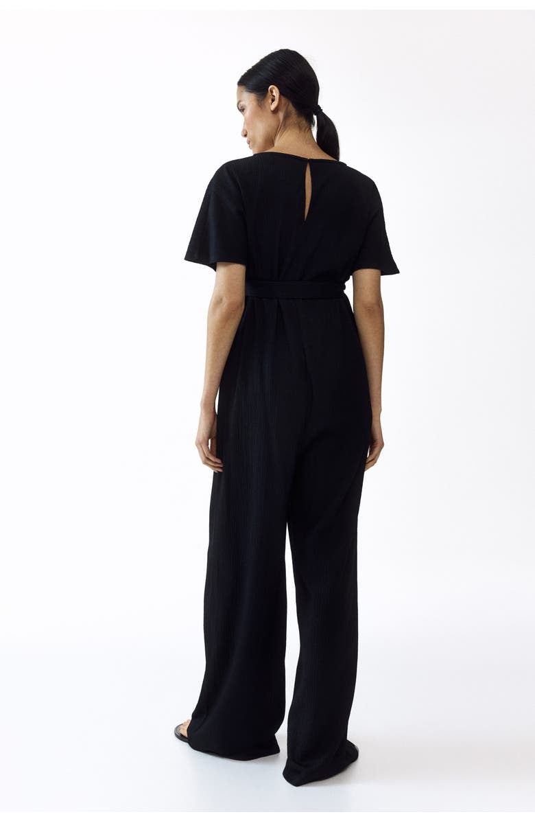 H&M Mama Short-sleeved Tie-belt Jumpsuit, Alternate, color, Black