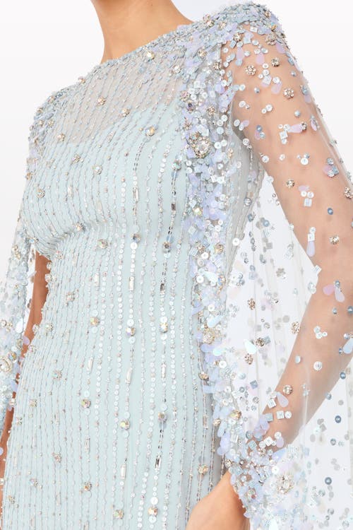 Jenny Packham Blaize Sequin-embellished Cape Maxi Dress In Blue