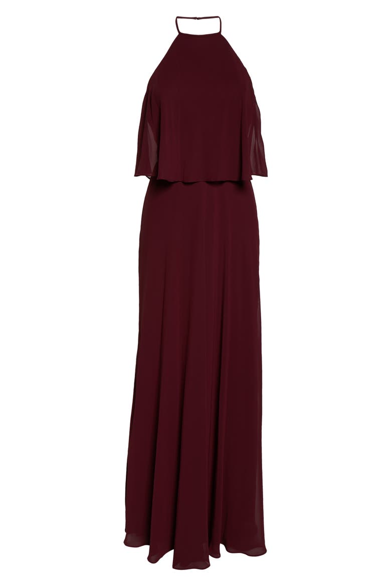 Halter Overlay Chiffon A-Line Gown, Alternate, color, WINE