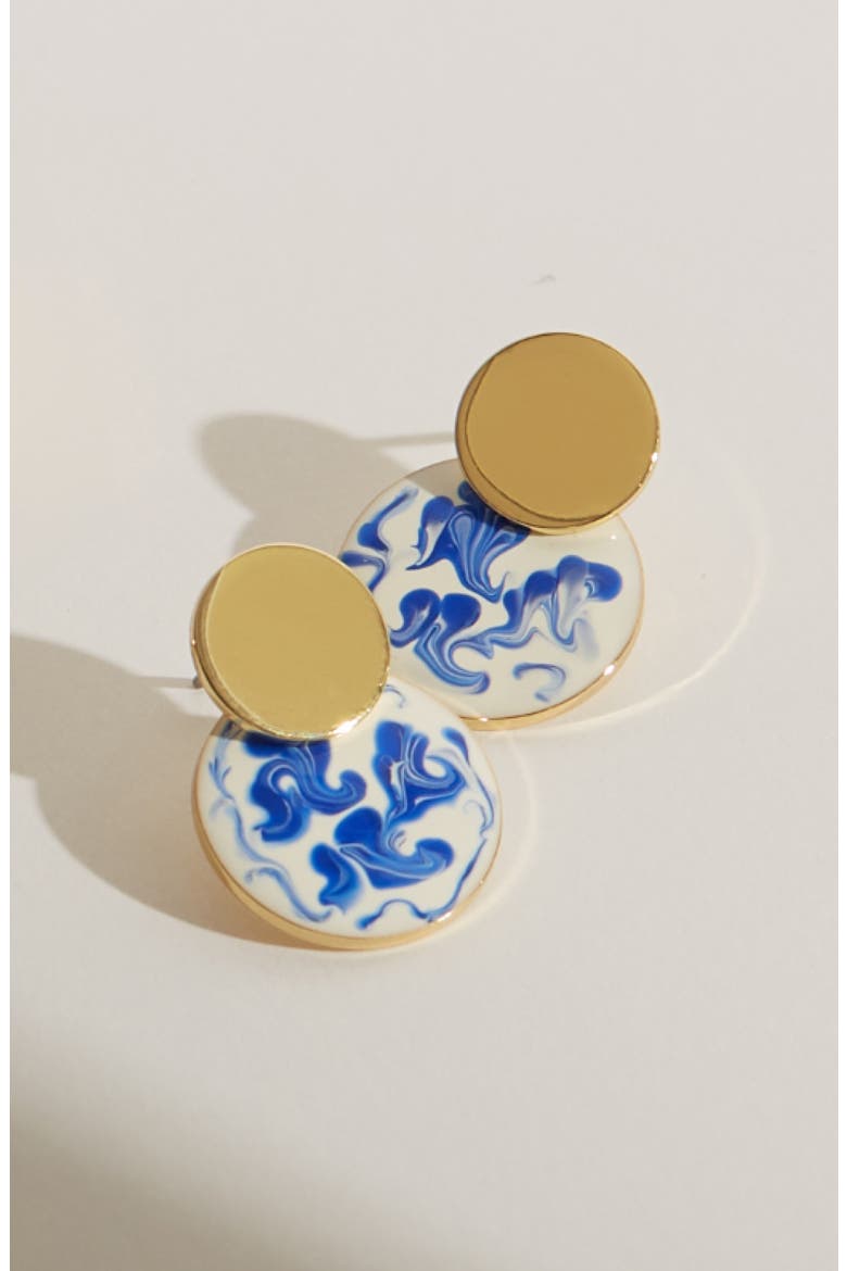 Enamel Earrings - Mini Kinoko Marble Blue, Alternate, color, Gold