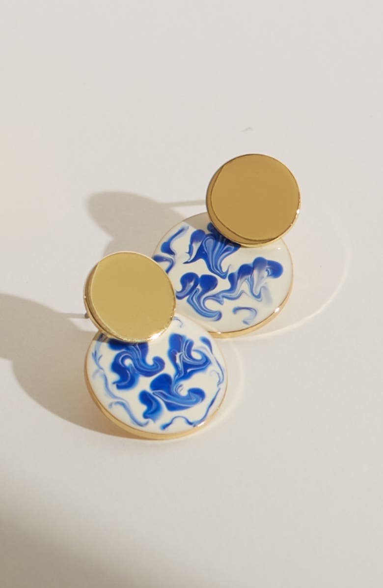 Ana Luisa Enamel Earrings - Mini Kinoko Marble Blue, Alternate, color, Gold