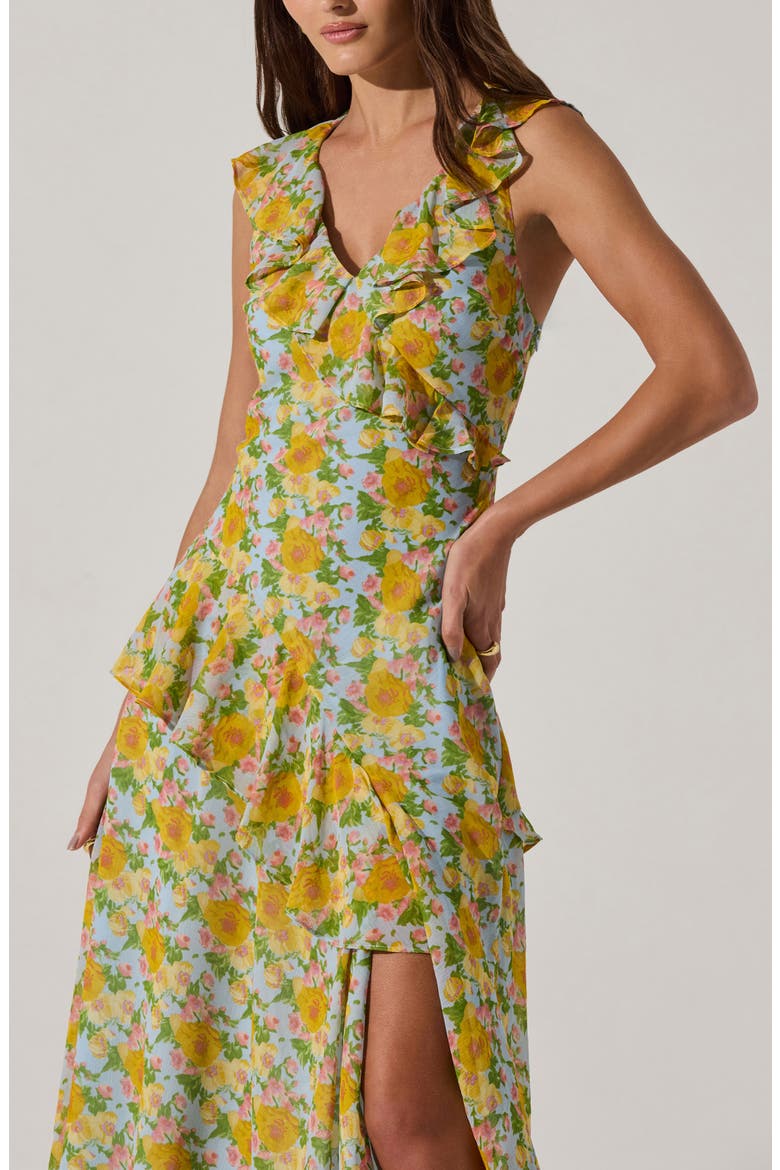 Ruffle Sleeveless High-Low Midi Dress, Alternate, color, BLUE MULTI FLORAL
