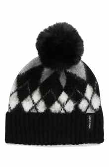 Argyle Faux Fur Pompom Beanie