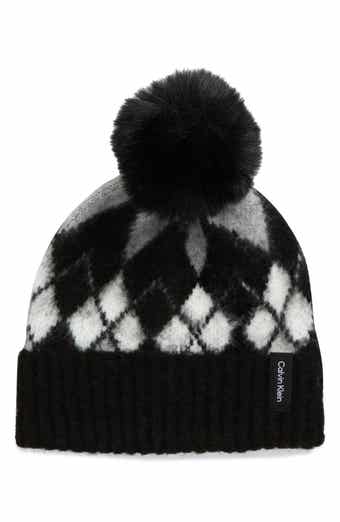 Argyle Faux Fur Pompom Beanie
