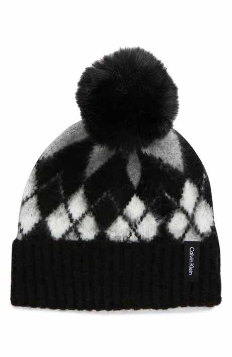 Argyle Faux Fur Pompom Beanie
