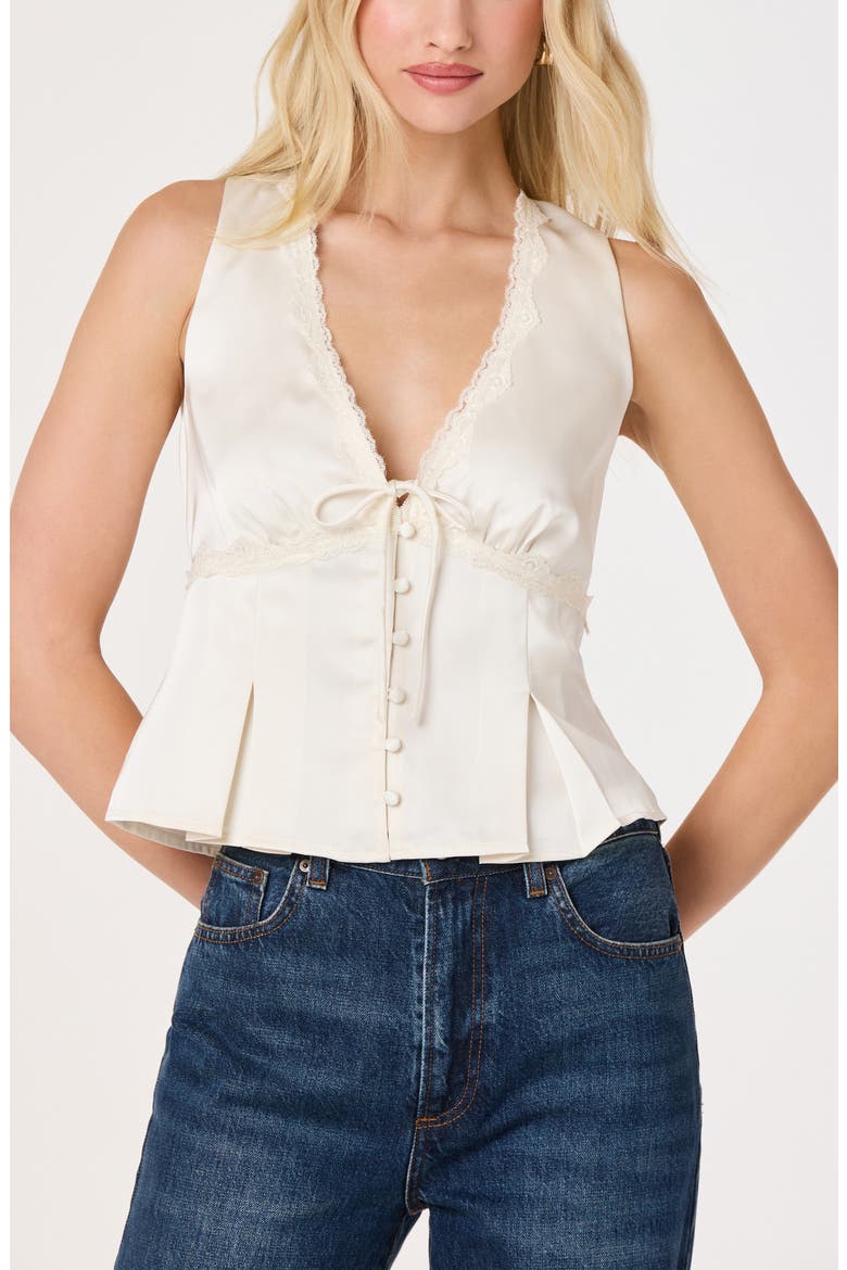 Myrna Lace-Trimmed Satin Top, Alternate, color, IVORY